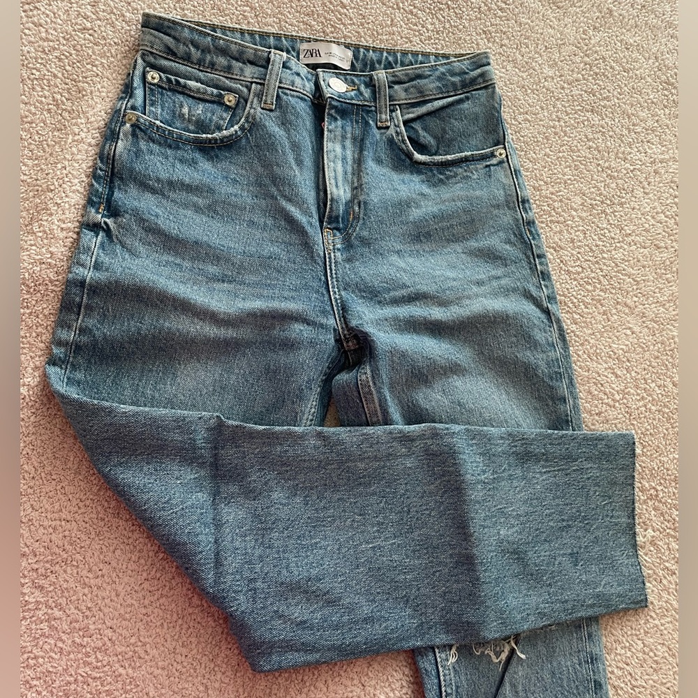Zara denim straight high-waisted jeans